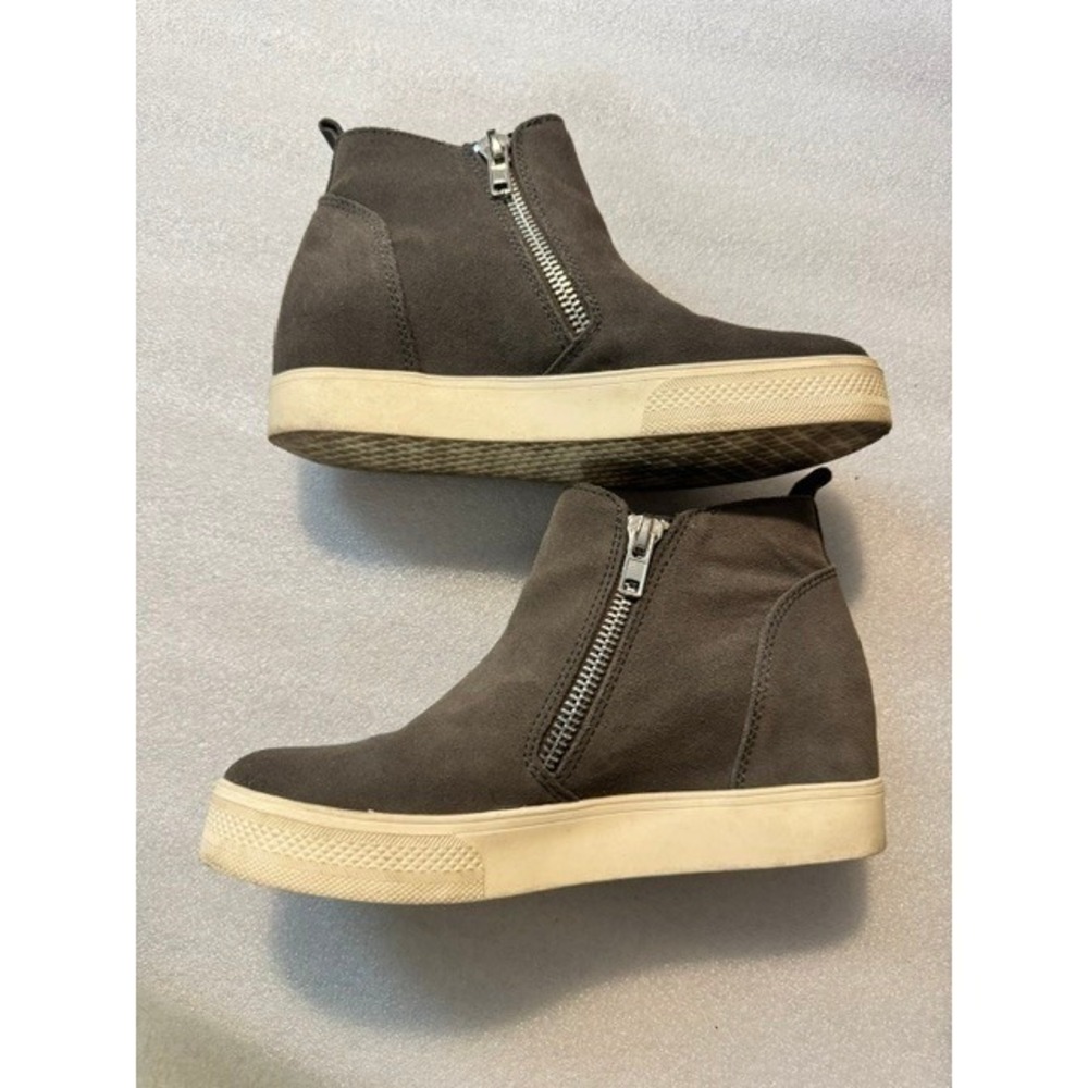 Dr. Scholls Wedgie Leather Wedge Sneaker Booties Grey Ankle Boots Mens Size 8.5 - Picture 7 of 10